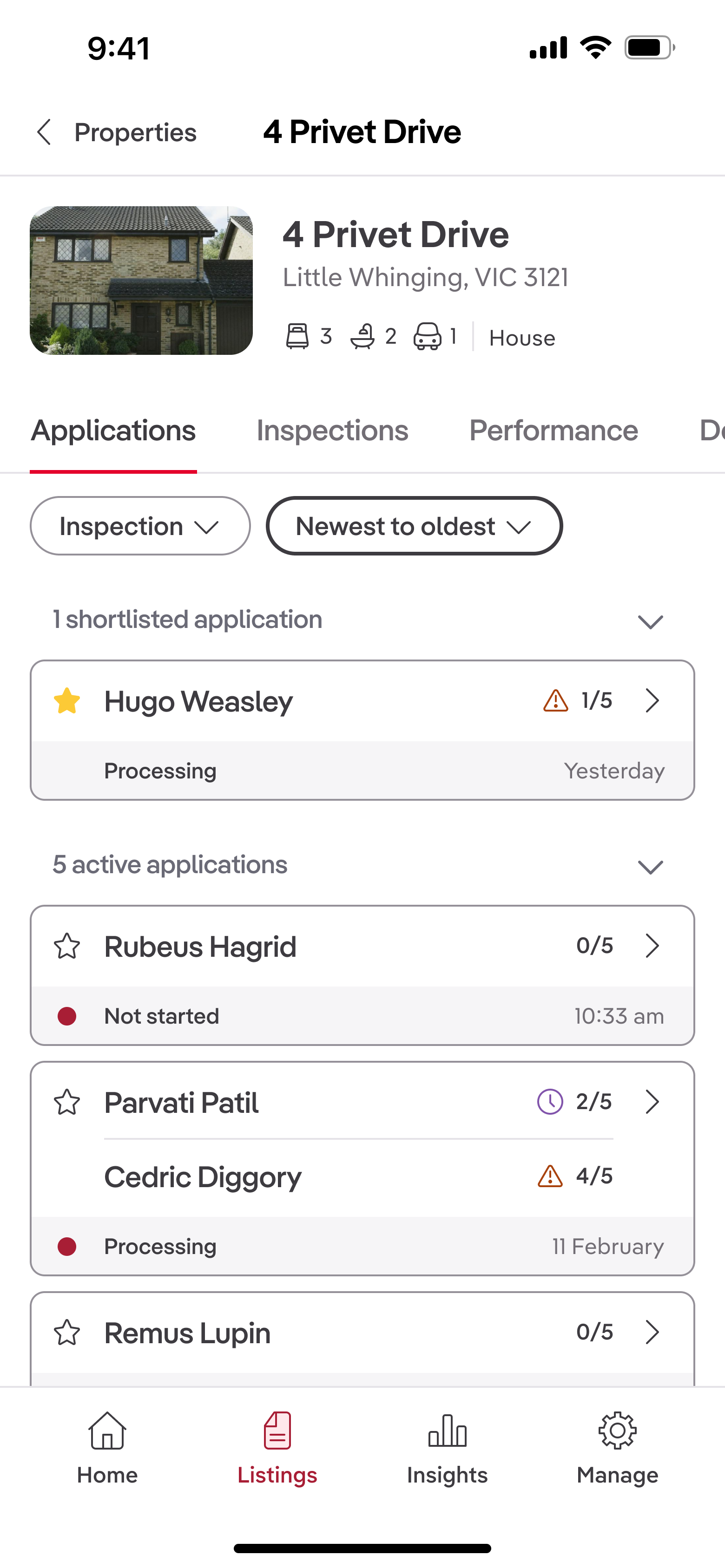 Application card with visible star button